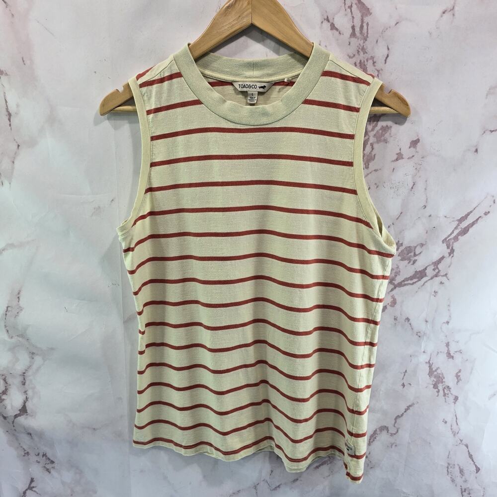 Toad & Co Tank Top Womens Large Cream Orange Striped Muscle Crew Organic